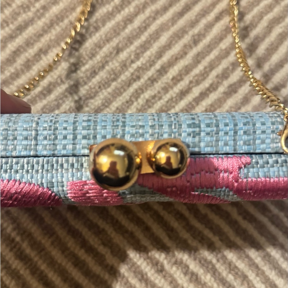 Tommy Bahama Pink Floral Clutch with Gold Chain - Picture 4 of 7